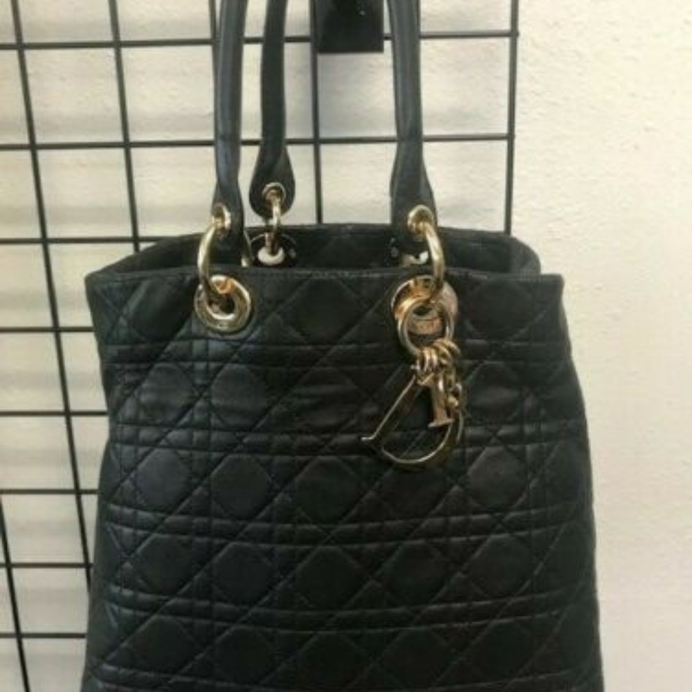 Christian Dior M/L Lady Dior Lamb Leather Tote